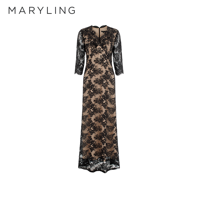 MARYLING重工浮雕蕾丝礼服连衣裙