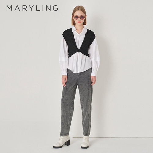 MARYLING短款V领毛织背心
