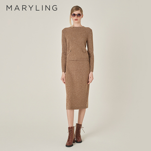 MARYLING玛俪琳冬季新品杏色混纱针织套头衫A1EHW01240