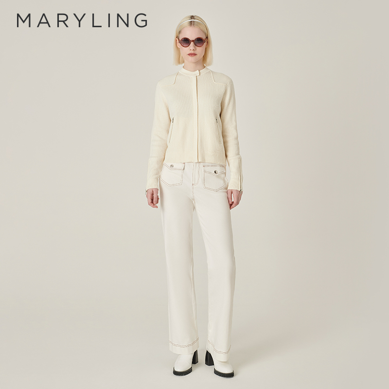 MARYLING小立领夹克式针织开衫