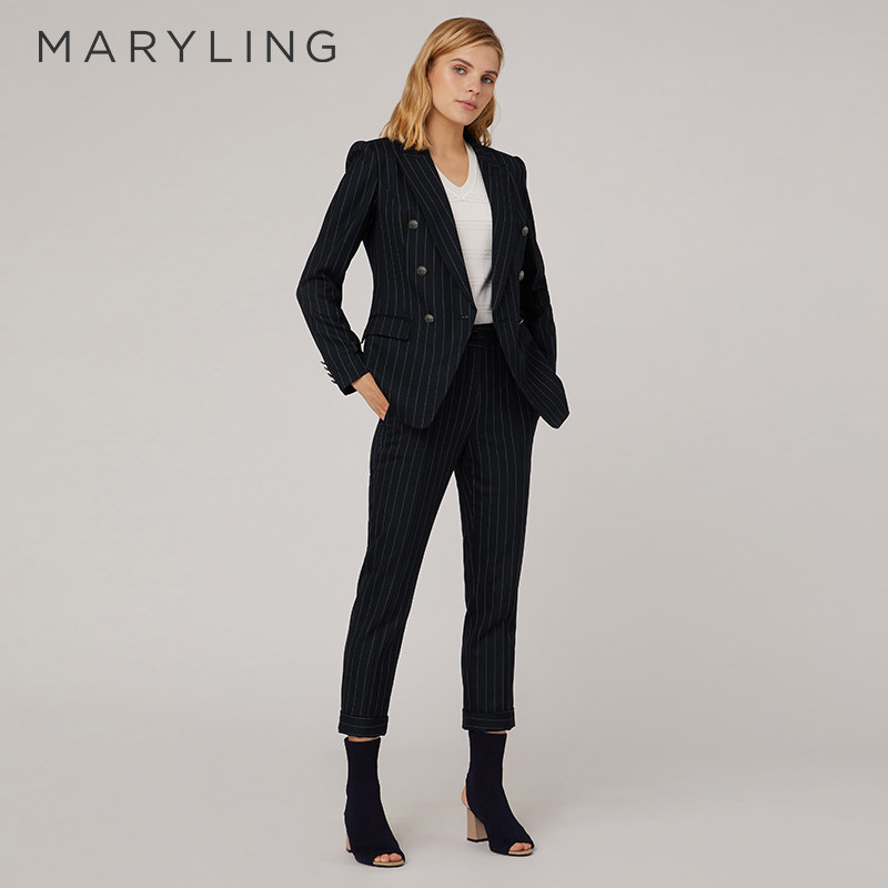 MARYLING玛俪琳春秋简约条纹西装裤九分小脚长裤A1CBW5