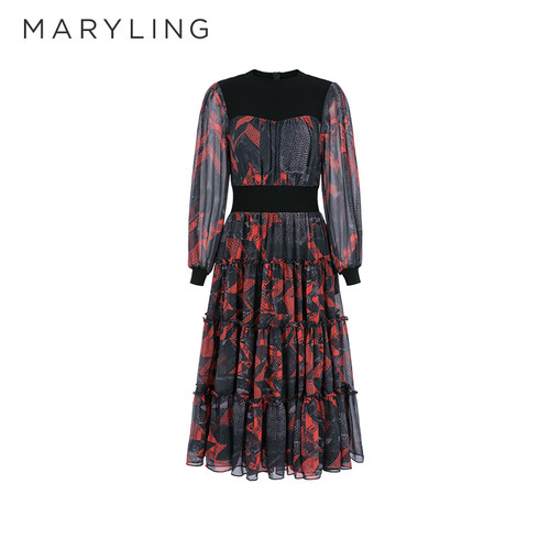 MARYLING针梭印花连衣裙