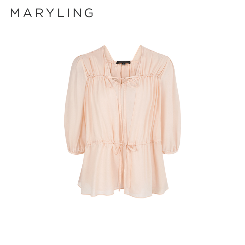 MARYLING系带灯笼袖杏色上衣