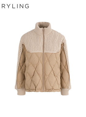 MARYLING玛俪琳2025冬季新品针织立领拼接驼色短羽绒服A1FHW96060