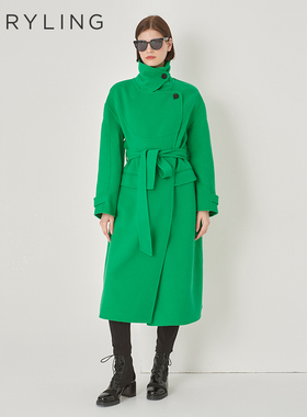 MARYLING玛俪琳冬季新品香草绿双面毛呢H型大衣A1DHW93450
