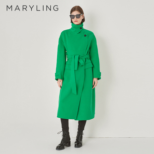 MARYLING玛俪琳冬季 香草绿双面毛呢H型大衣A1DHW93450 新品