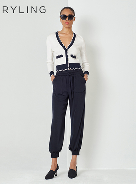 MARYLING玛俪琳春夏季午夜蓝束脚裤显腿长休闲长裤A1DBW51260