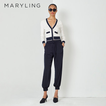 MARYLING玛俪琳春夏季午夜蓝束脚裤显腿长休闲长裤A1DBW51260