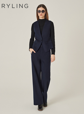 MARYLING玛俪琳初冬新深蓝色V领老钱风双面呢马甲A1EHW28030