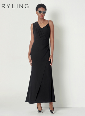 MARYLING玛俪琳秋季黑色不对称链条晚礼服连衣裙A1CGW68090