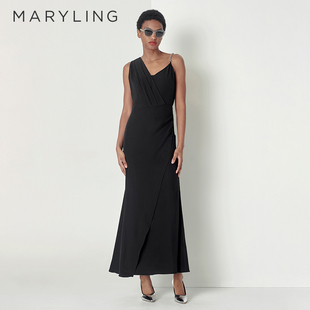 MARYLING玛俪琳秋季黑色不对称链条晚礼服连衣裙A1CGW68090