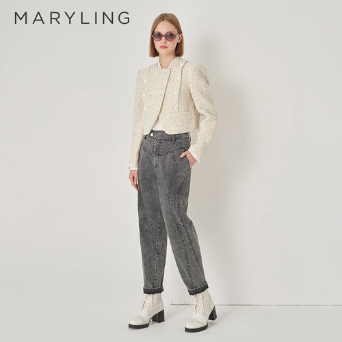 MARYLING彩点粗花呢短外套