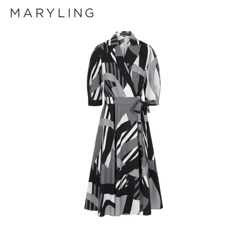 MARYLING西装领印花连衣裙
