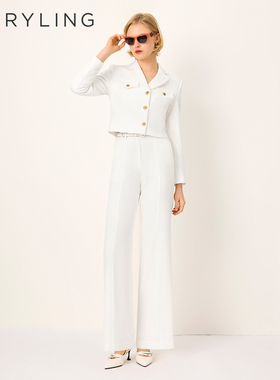 MARYLING玛俪琳2025春季新品白色弧形分割高腰阔腿裤A1FBW51130