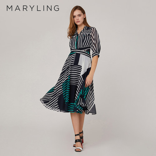 MARYLING条纹印花连衣裙