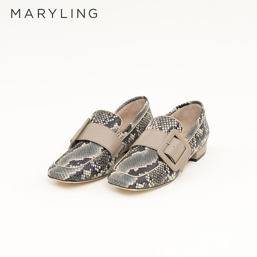 蛇纹粗跟穆勒鞋MARYLING