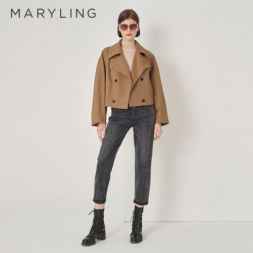 MARYLING翻领双排扣短款外套