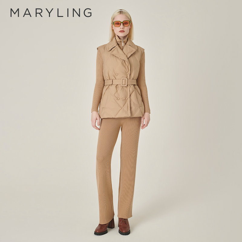 MARYLING翻领双排扣羽绒马甲