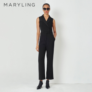 连体裤 黑色乔其纱无袖 A1DDW57150 新品 MARYLING玛俪琳夏季
