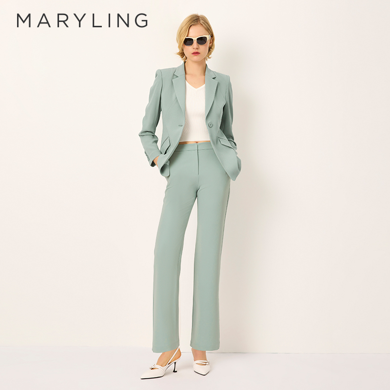 MARYLING极简灰薄荷绿直筒西裤