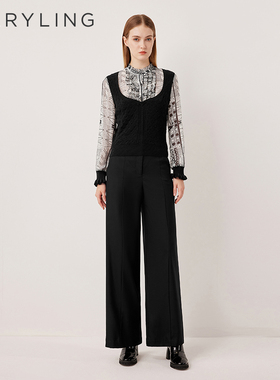 MARYLING玛俪琳2025秋季新品针梭黑白线条印花上衣A1FGW26310