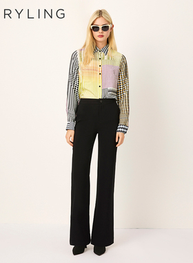 MARYLING玛俪琳2025春季新品撞色菱形格纹真丝衬衫A1FBW20140