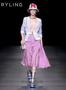 MARYLING玛俪琳春秋新品木耳边大裙摆印花半身裙A1DBW72050