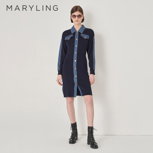 MARYLING深蓝针织连衣裙
