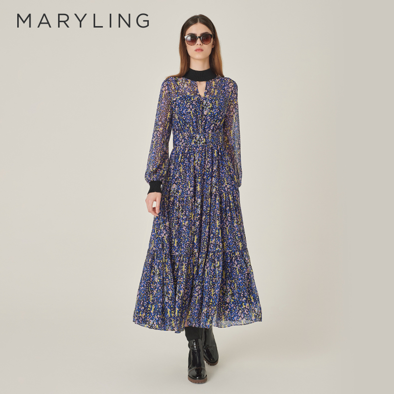 MARYLING粉蓝豹纹印花连衣裙