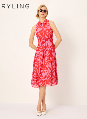 MARYLING玛俪琳2025初夏新品印花翻领无袖连衣裙A1FCW62530