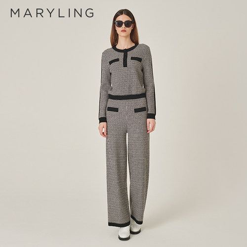 MARYLING黑白撞色圆领针织衫