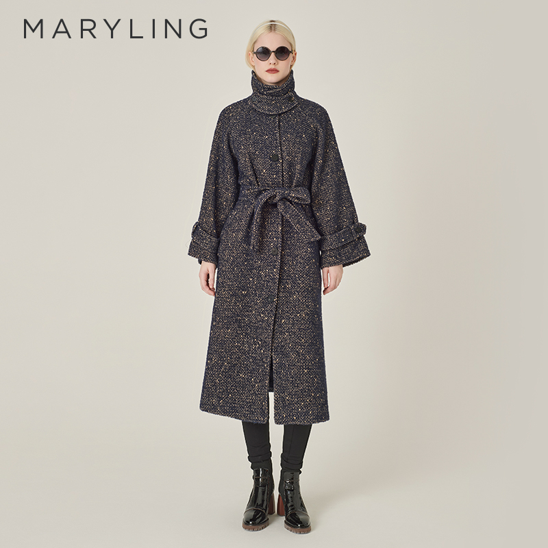 MARYLING粗花呢长款大衣