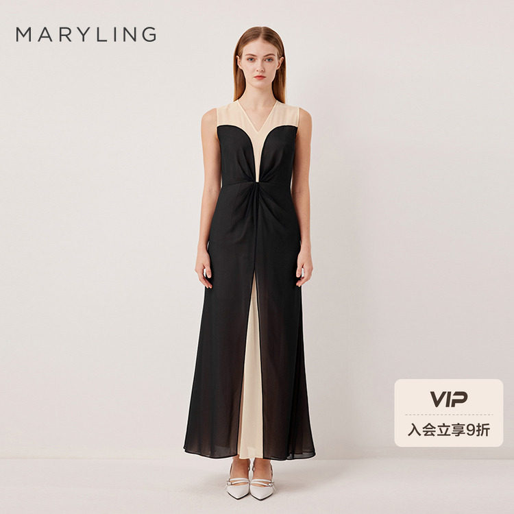 MARYLING玛俪琳2025初秋新品无袖薄纱拼接礼服连衣裙A1