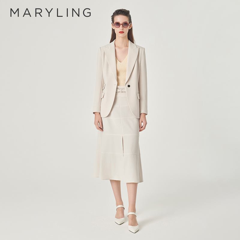 MARYLING米白色醋酸西装外套