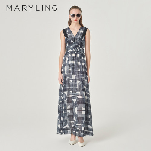 MARYLINGV领无袖印花连衣裙