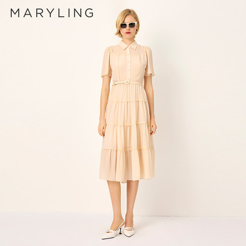 MARYLING褶裥真丝连衣裙