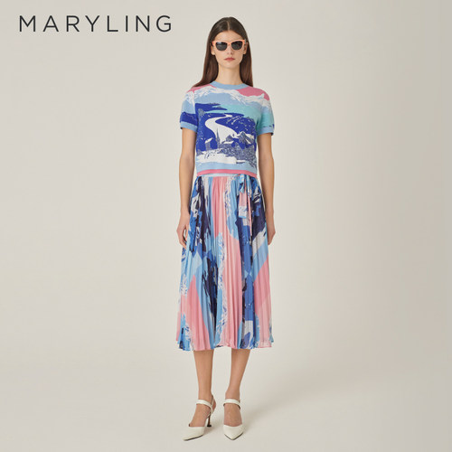 MARYLING粉蓝色雪景针织套头衫