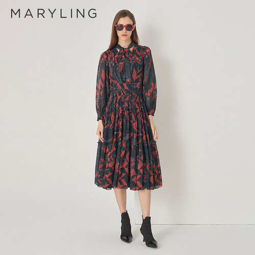 MARYLING印花长款连衣裙