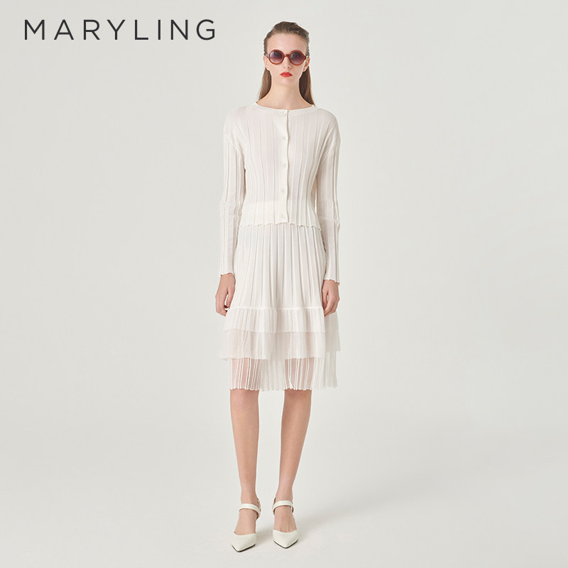 MARYLING玛俪琳夏季新品白色简约针织半身裙A1ECW051
