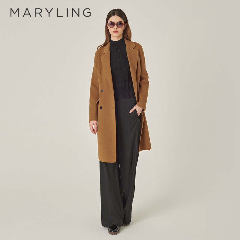 MARYLING玛俪琳冬季新品驼色丝毛双面呢大衣外套A1EHW9
