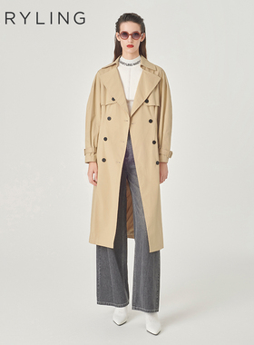 MARYLING玛俪琳春季新品沙色翻领长款风衣外套A1EBW17110