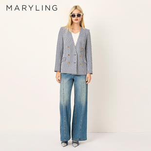 蓝白条纹双排金属扣西装 A1FCW14590 新品 MARYLING玛俪琳2025春季