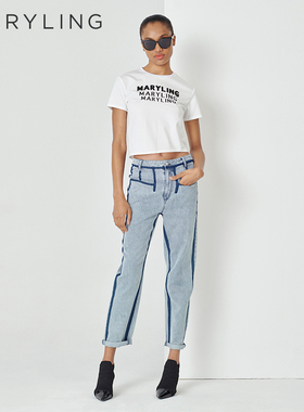 MARYLING玛俪琳春秋新品丹宁蓝色牛仔九分小脚裤A1DBW56120