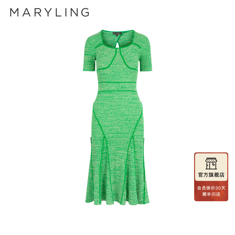 MARYLING收腰A摆针织连衣裙