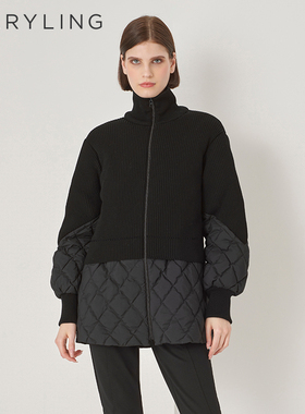 MARYLING玛俪琳冬季新品黑色毛织拼接A版羽绒服A1DHW98180