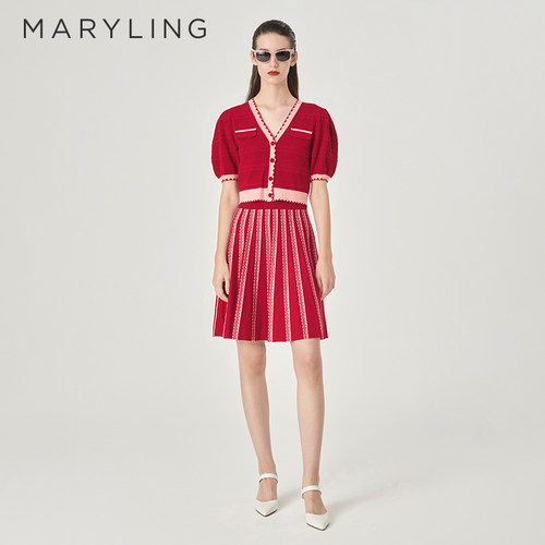 MARYLINGV领提花针织开衫