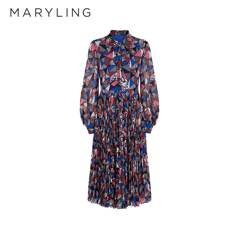 MARYLING玛俪琳24春新品【仿古玻璃】衬衣式印花连衣裙A1EAW61200