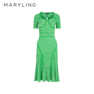 MARYLING玛俪琳春季 冰绿色花纱针织连衣裙A1EBW04110 新品