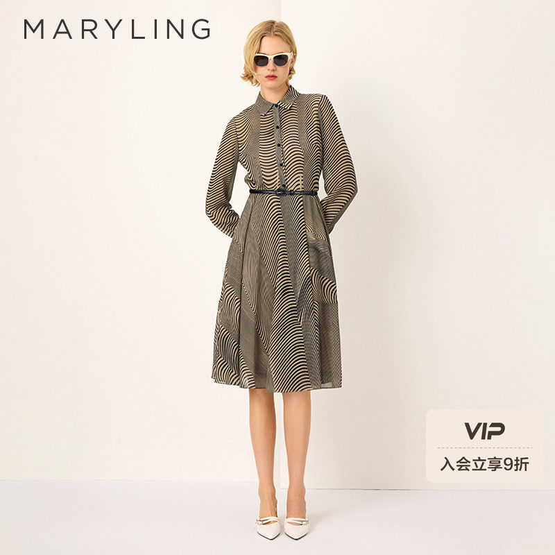 MARYLING玛俪琳2025初春新品【欧普艺术】衬衫式连衣裙A