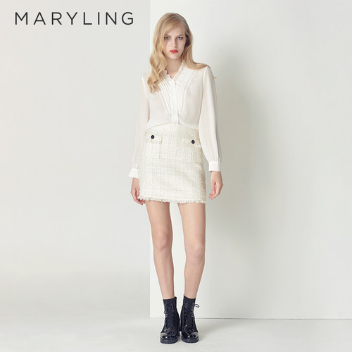 MARYLING米白色流苏迷你半裙